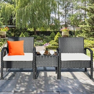 Costway 3PCS Patio Rattan Furniture Set Coffee Table & Chairs Set with Seat Cushions Garden | Target