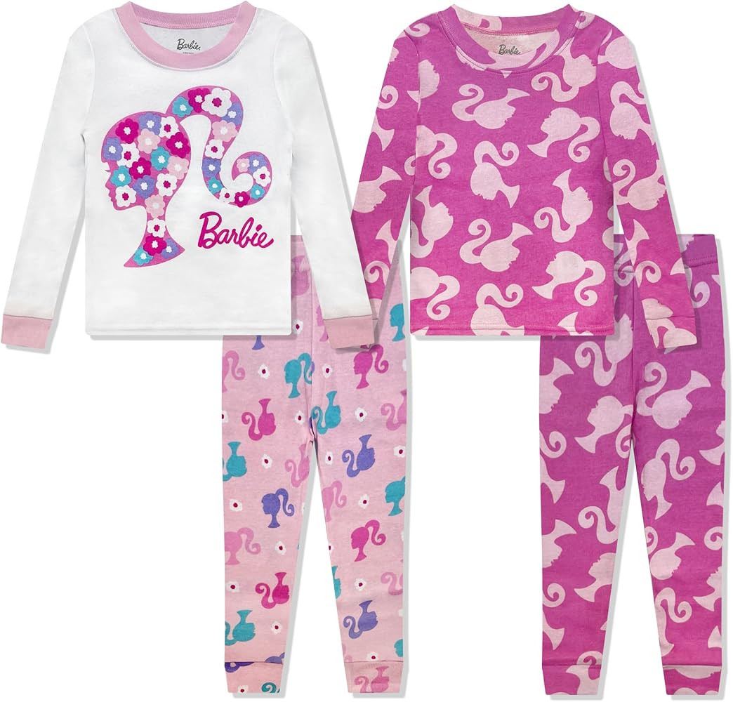 Komar Kids Barbie 4 Piece Pajama Set - PJ Set Long Sleeve Shirt & Pants - Girls & Toddlers Sleepw... | Amazon (US)