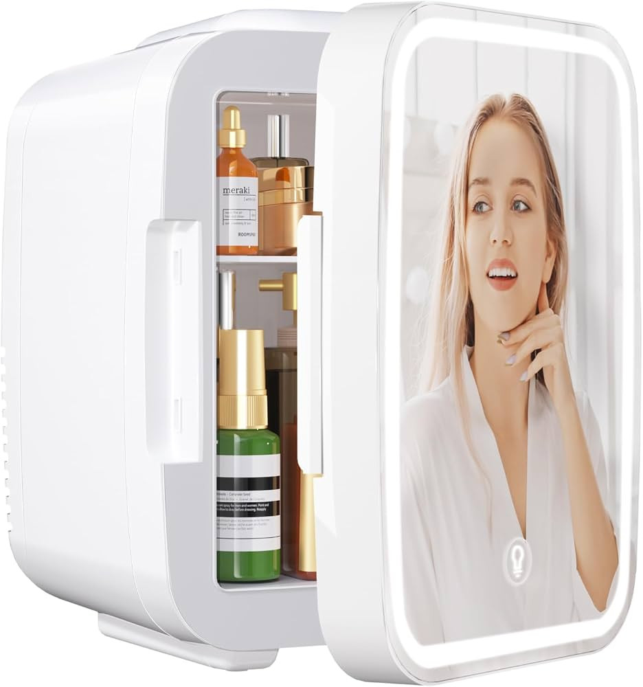 YASHE Mini Skincare Fridge with Dimmable LED Mirror, 4Liter/6 Cans Cooler and Warmer for Makeup, ... | Amazon (US)