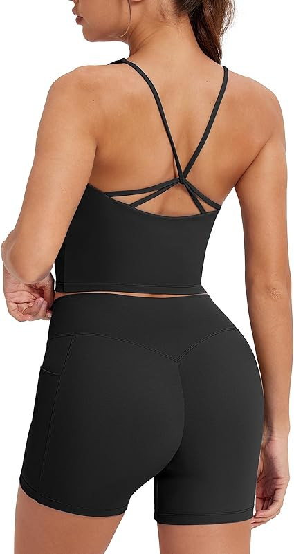 MOOSLOVER Women 2 Piece Workout Sets Longline Sports Bra Tank Tops Tummy Control Gym Shorts Pilat... | Amazon (US)