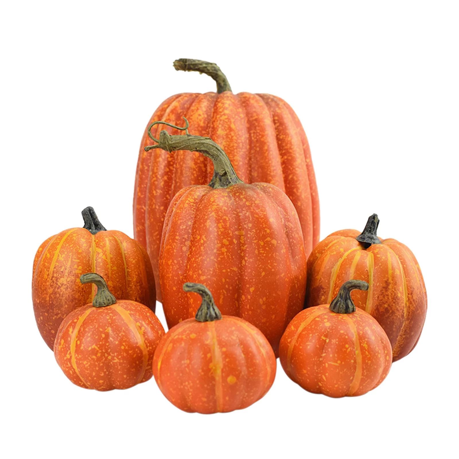 Gazechimp 7Pcs Artificial Pumpkins Harvest Decoration Assorted Size Orange for Home Halloween Tha... | Walmart (US)