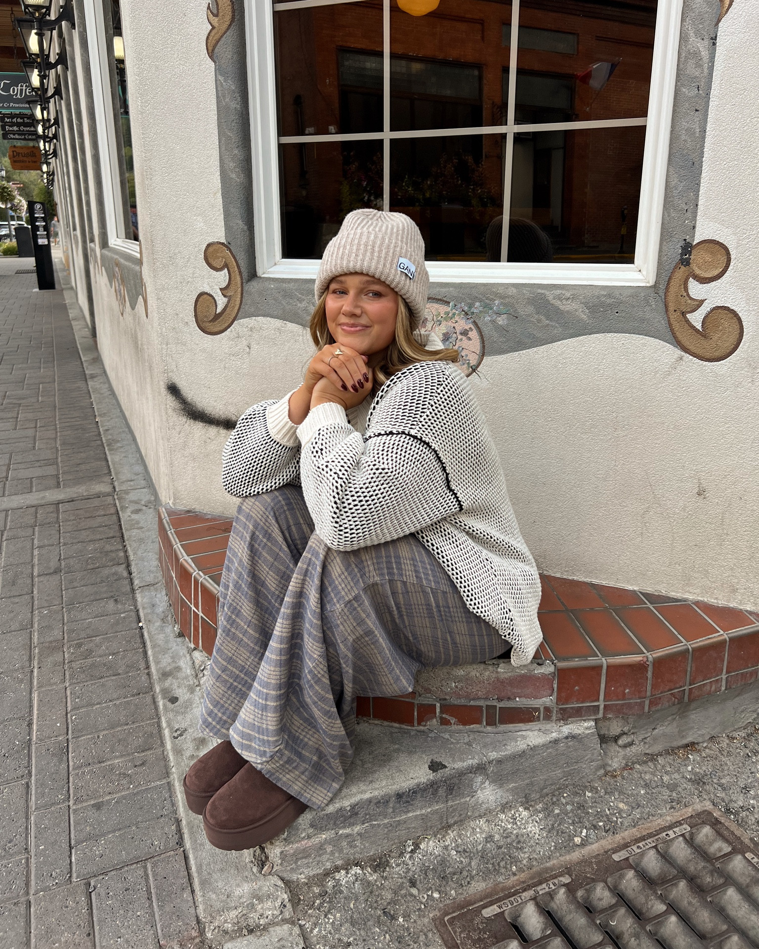 Free people sweater runs oversized but true to size I’m in a Medium. Wearing a 10 in the pants and ugga are true to size 8! Don’t size down. Love the platforms for extra height and they’re so warm and cozy. Ganni beanie is a splurge but I have bad for years it’s such a staple 

#LTKShoeCrush #LTKGiftGuide #LTKSeasonal