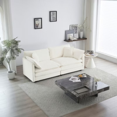 Modern Fabric Loveseat Sofa Couch for Living Room, Upholstered Large Size Deep Seat 2-Seat Sofa with 4 Pillows ,White Chenille | Target