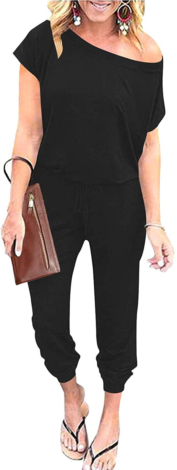 ANRABESS Women's Loose Casual Off Shoulder Elastic Waist Stretchy Long Romper Jumpsuit | Amazon (US)