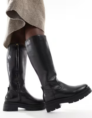 OFF THE HOOK BOND leather knee high biker boots in black  | ASOS | ASOS (Global)