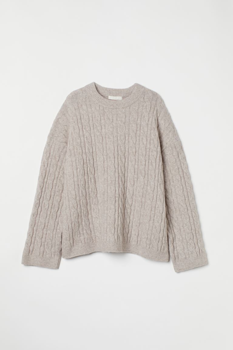 Soft, cable-knit sweater with wool content. Dropped shoulders, long sleeves, and ribbing at neckl... | H&M (US + CA)