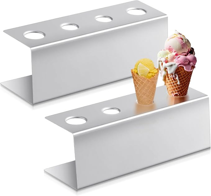 2 Pcs Ice Cream Cone Holder Stainless Steel Waffle Cone Holder with 4 Holes 10.6 x 3.7 x 3.5 Inch... | Amazon (US)