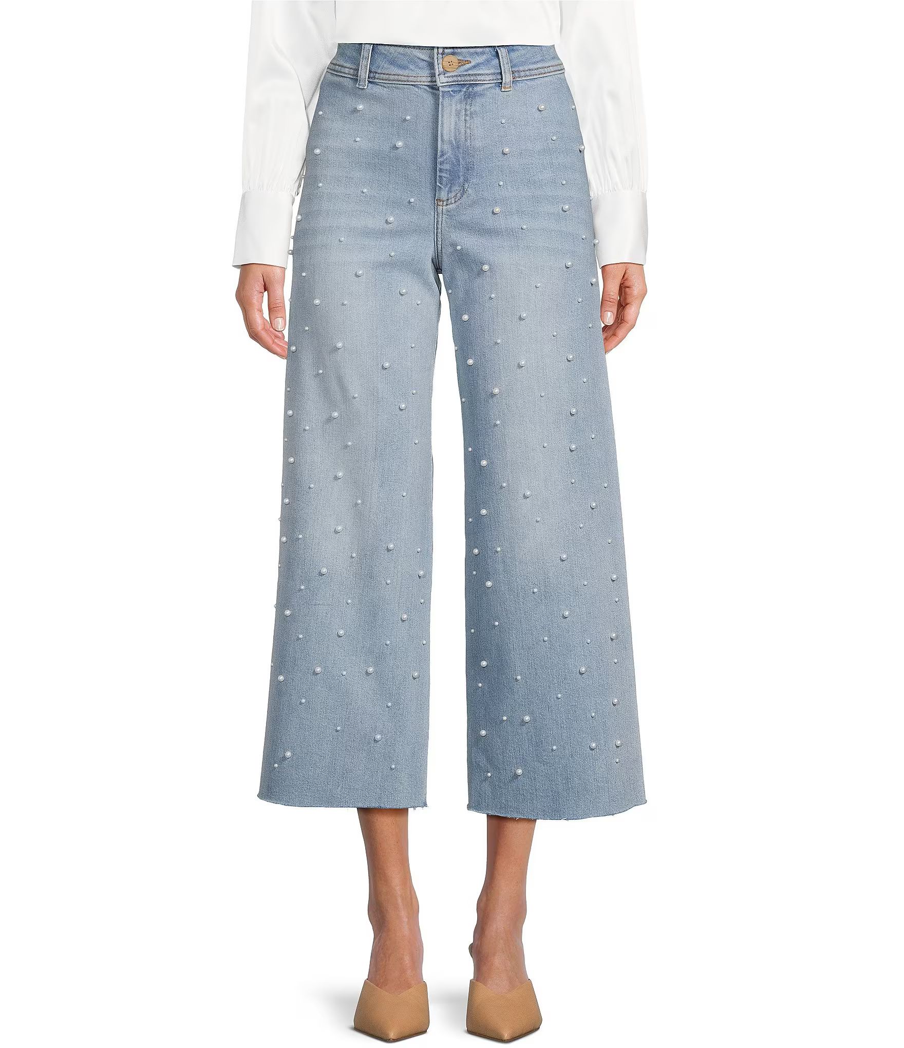Alexandra Pearl Wide Leg Crop Denim Jeans | Dillard's