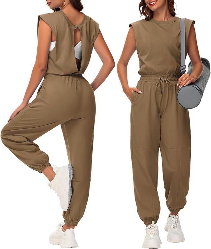 Tanou Casual Jumpsuits for Women Open Back One Piece Jumpsuit Womens Loose Sleeveless Rompers wit... | Amazon (US)