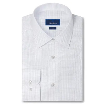David Donahue Trim Fit Microcheck Cotton Dobby Dress Shirt in White/pearl at Nordstrom, Size 15.5 | Nordstrom