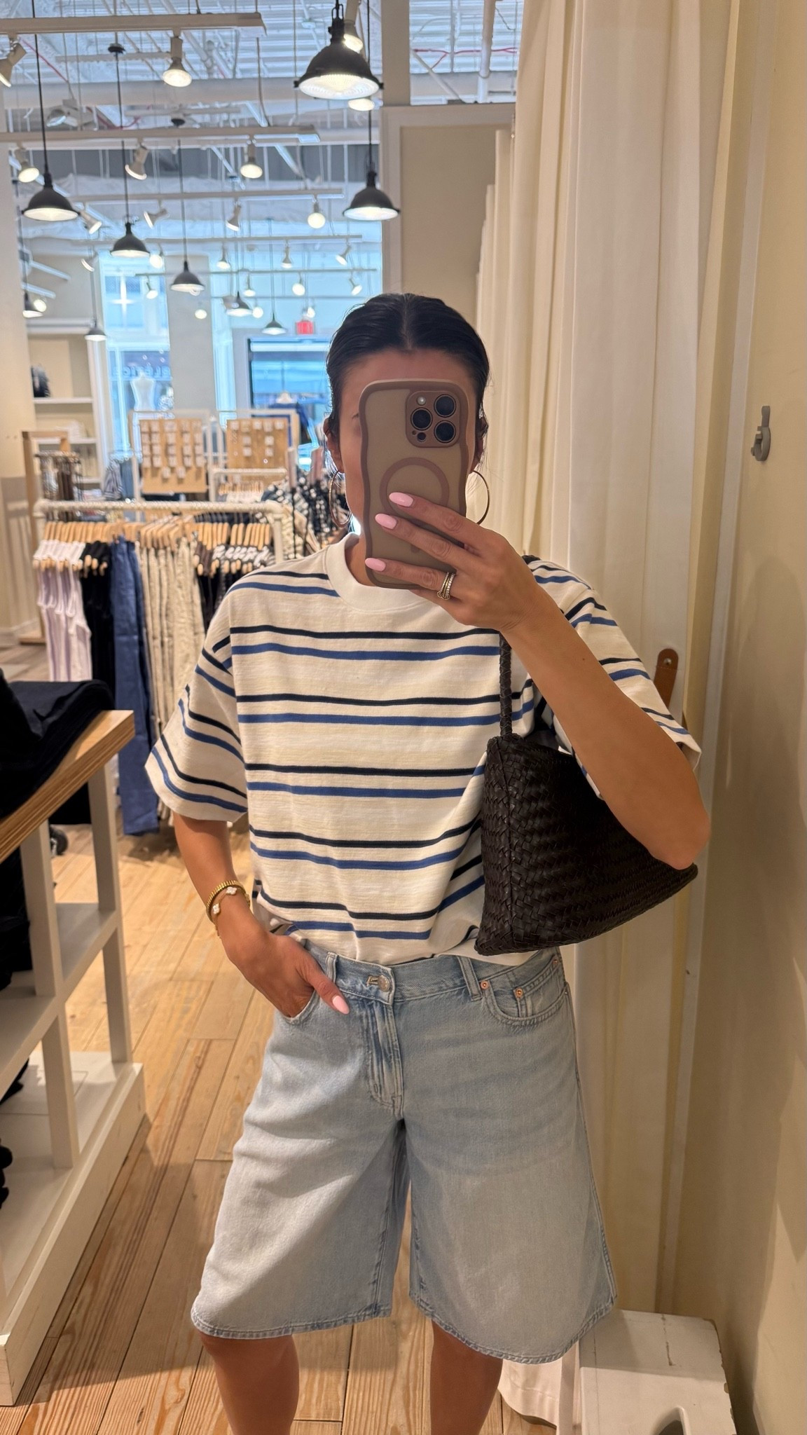 Stripe tee 
Long denim shorts (if between sizes go for bigger size) 

Madewel LTK sale starts today! Get 20% off sitewide @Madewell linking my favs 💫

#LTKxMadewell #LTKSaleAlert #LTKootd