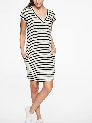 Athleta Womens Newport Sweatshirt Dress Sea Salt/ Black Size L | Athleta