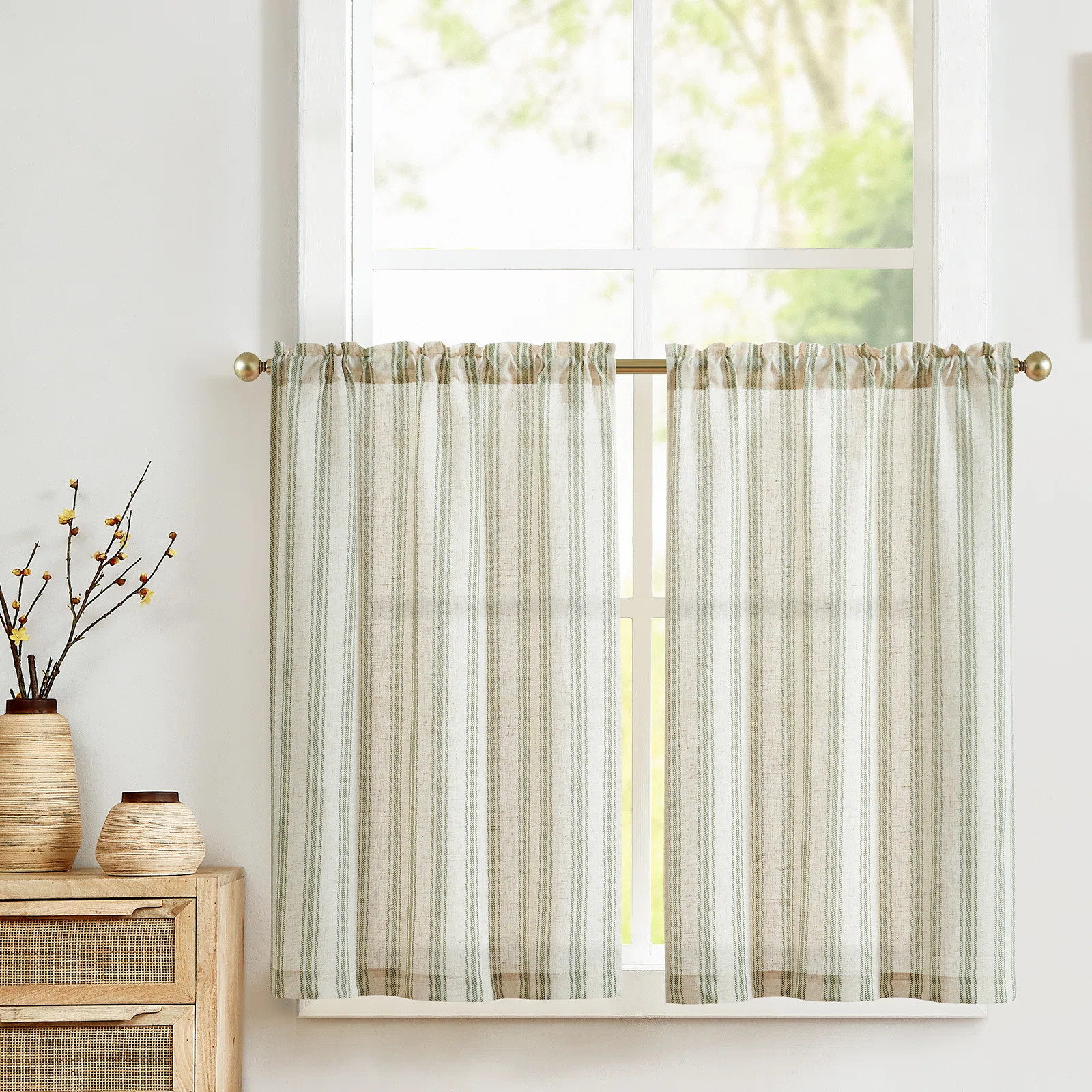 Kitchen Curtains Striped Tier Cafe Curtains Farmhouse Small Curtains (Set of 2) | Wayfair North America