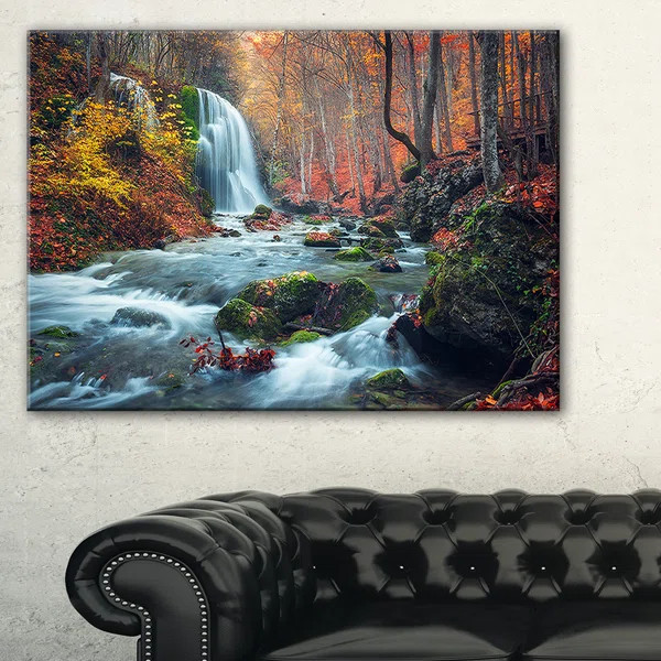 Autumn Mountain Waterfall Long View On Canvas Photograph | Wayfair North America