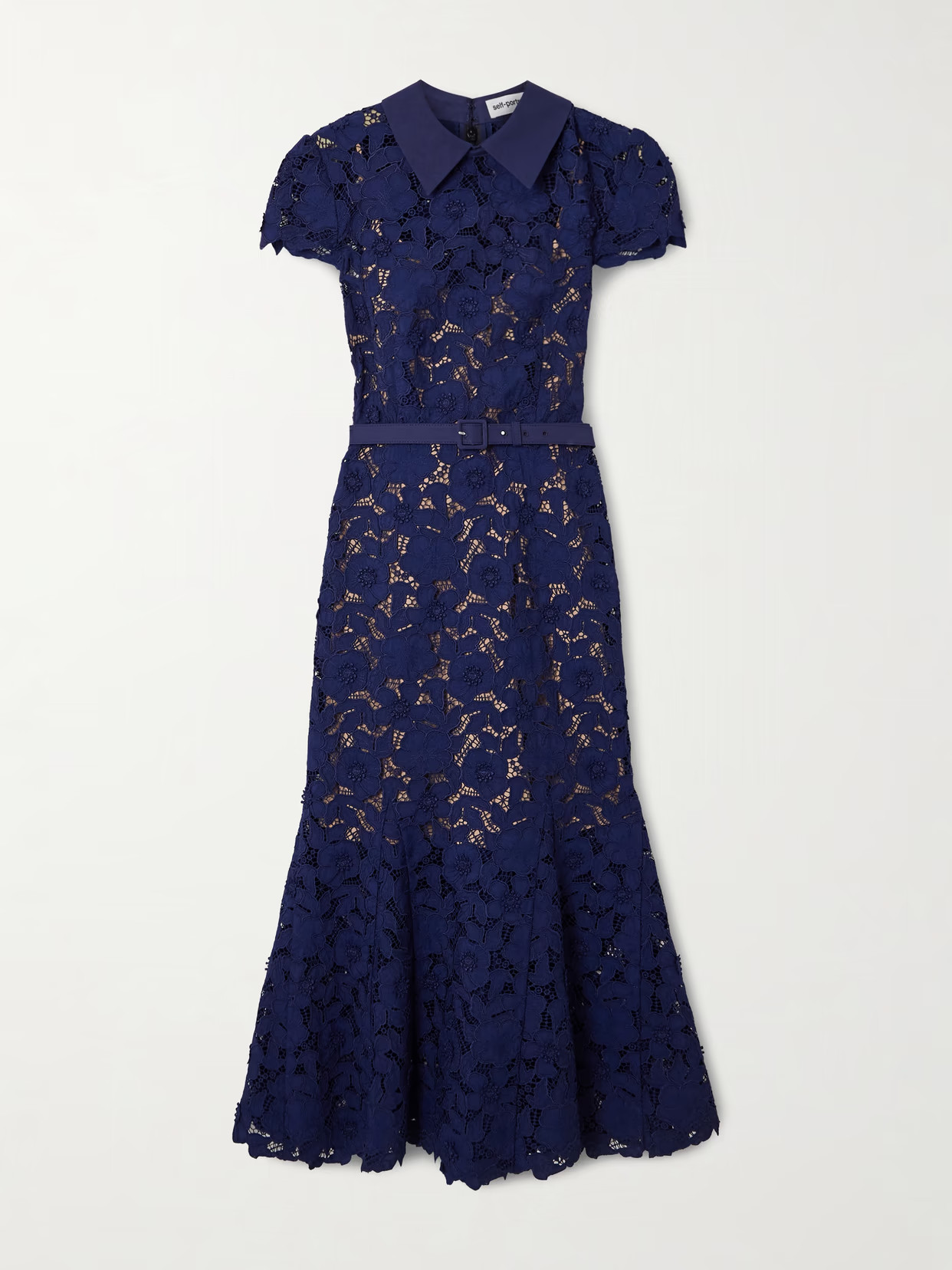 Self-Portrait - Belted Guipure Lace Midi Dress - Blue | NET-A-PORTER (US)