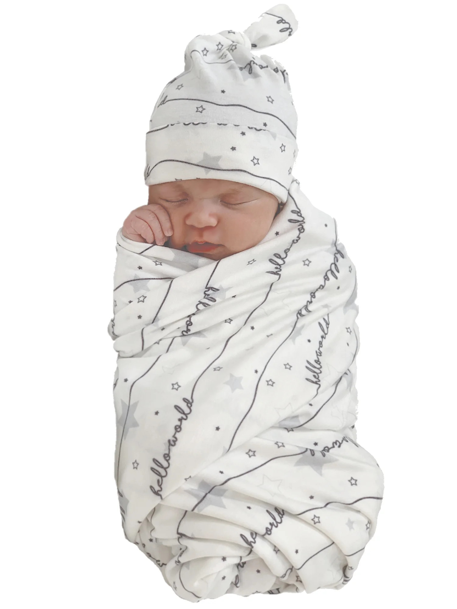 Wonder Nation Unisex Swaddle Wrap and Knot Cap Baby Shower Gift Set, 2pc | Walmart (US)