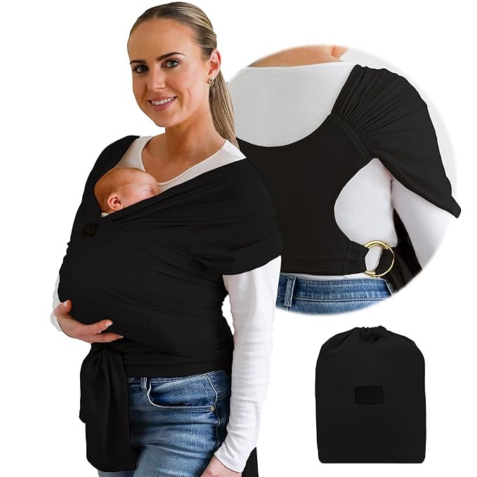 Stylish Black & Gold Baby Carrier Wrap: Comfortable, Soft & Supportive, Adjustable Ring Sling for... | Amazon (US)