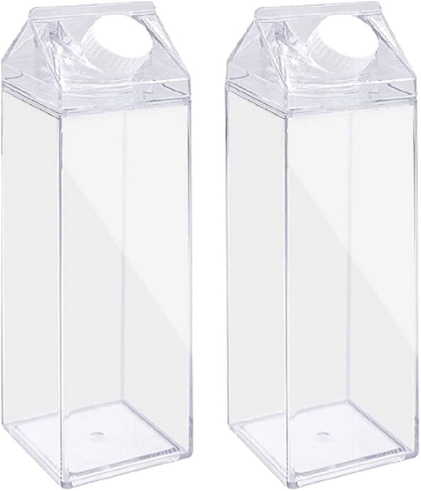 FveBzem 2 Pack 17Oz Milk Carton Water Bottle Plastic Milk Box BPA Free Child Friendly Reusable Mi... | Amazon (US)