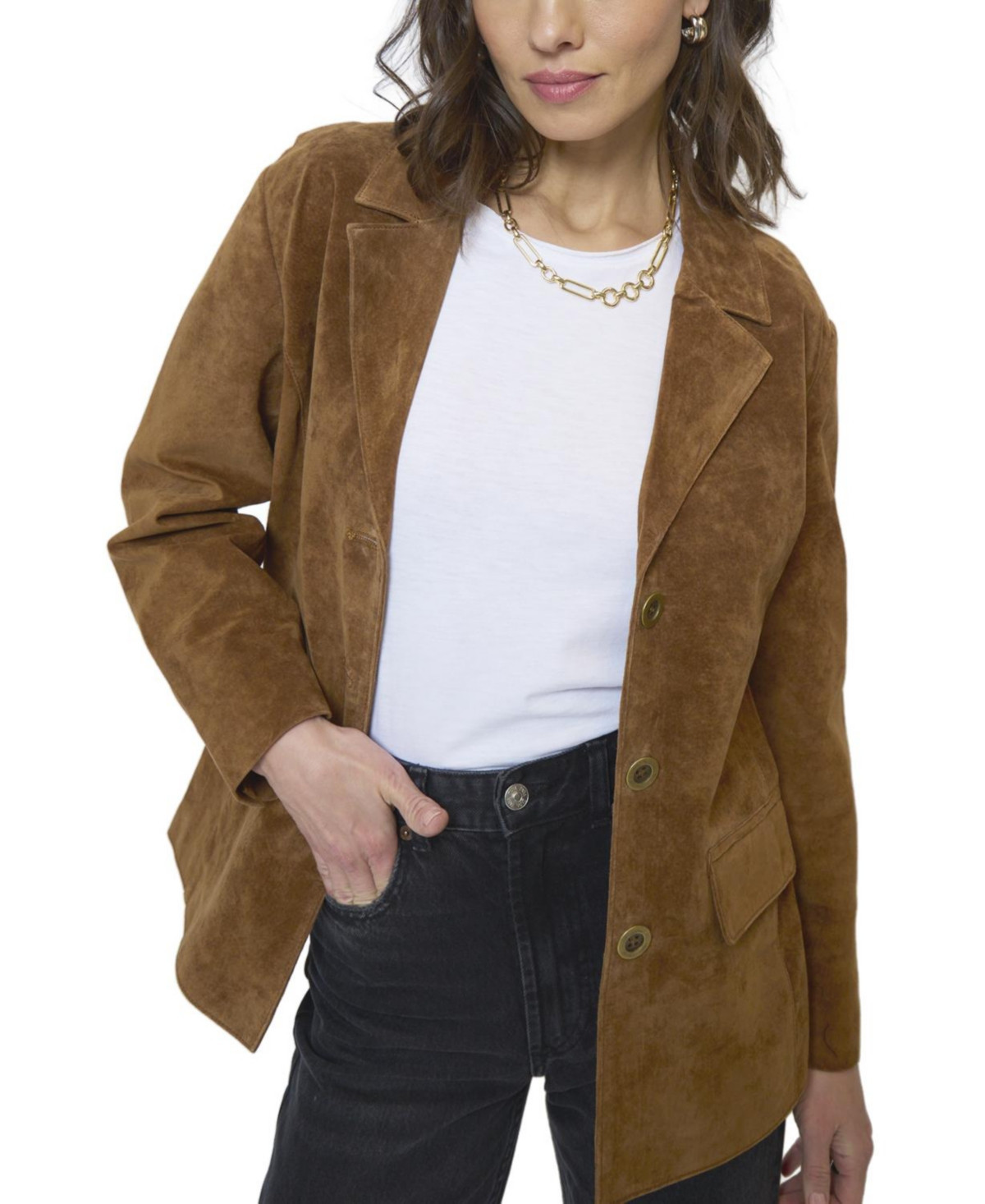 Central Park West Women's Atlas Suede Bf Blazer - Camel | Macy's