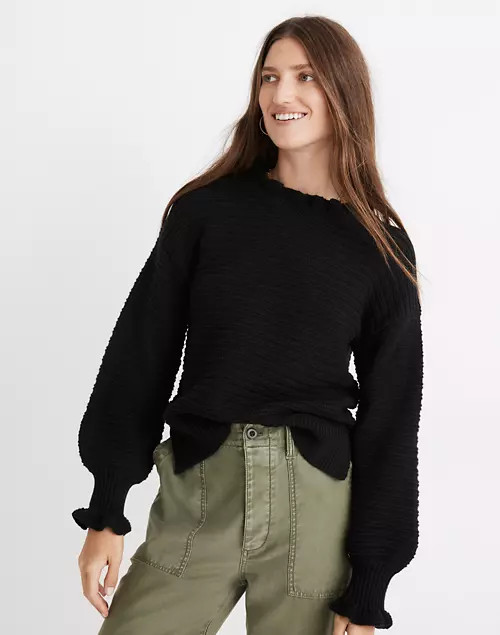 Ruffle-Neck Pullover Sweater in Cotton-Merino Yarn | Madewell