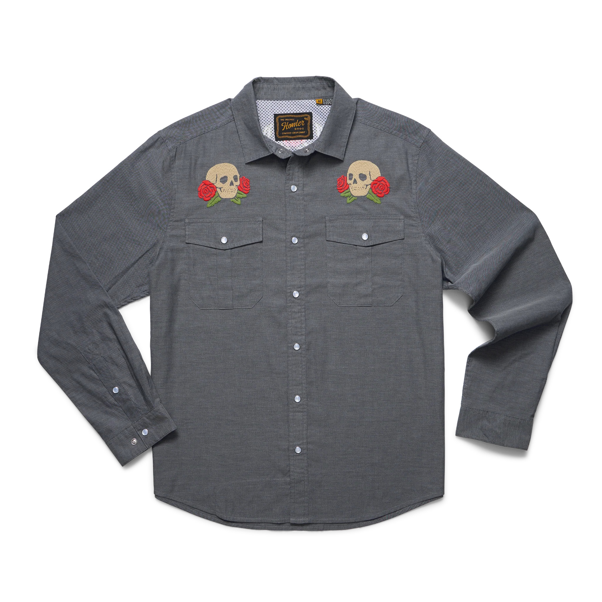 Skulls n’ Begonias Gaucho Snapshirt - Charcoal Gray Oxford | Howler Brothers