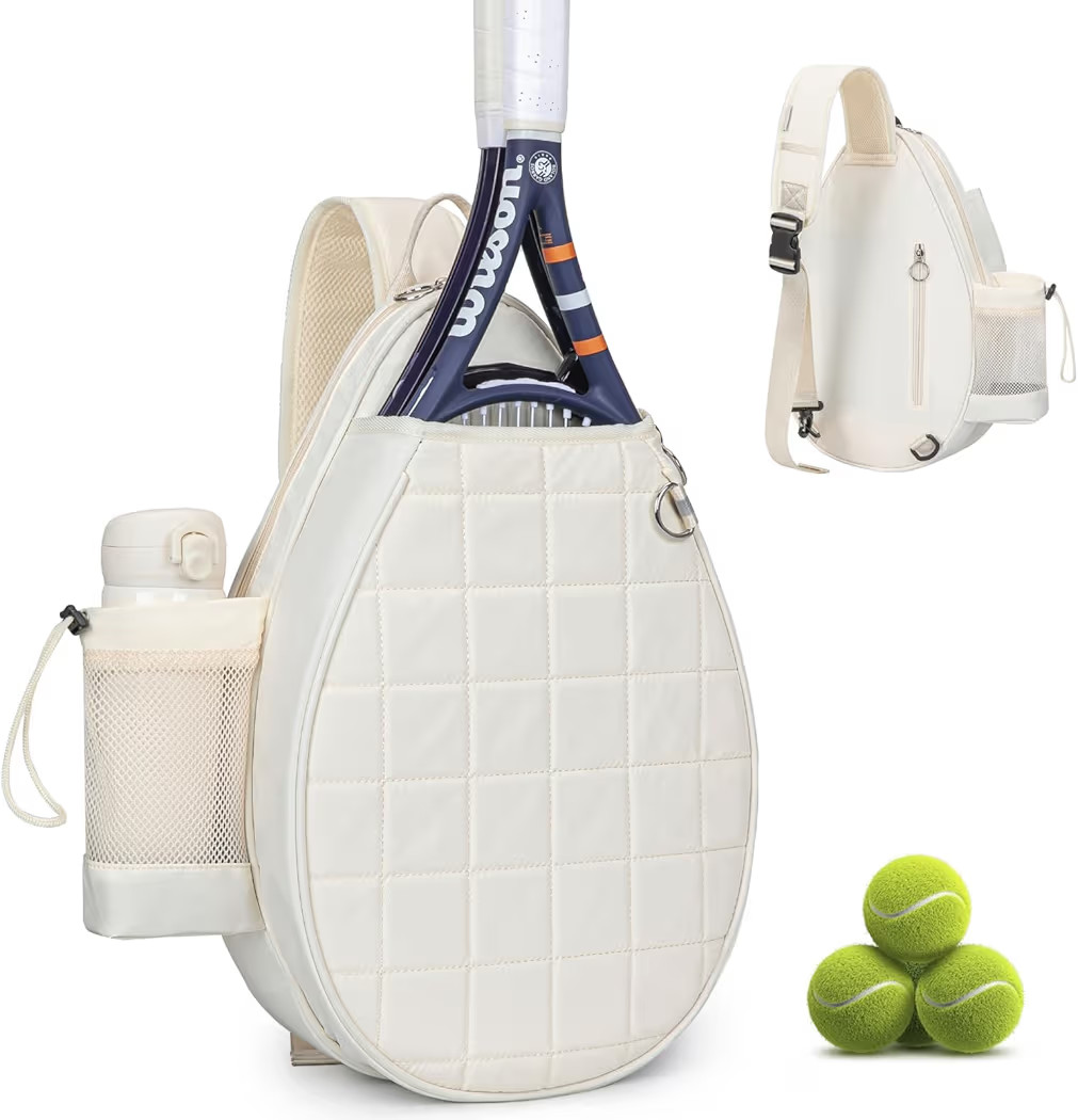 Tennis Bag, Quilted Tennis Backpack Holds 2 Rackets, Waterproof Crossbody Sling Pickleball Bags f... | Amazon (US)
