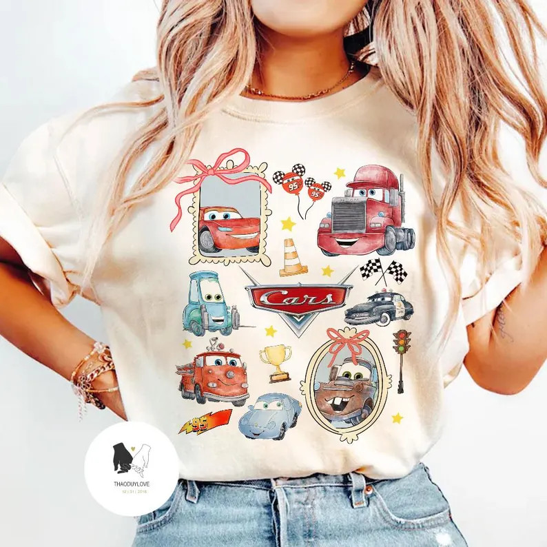 Retro Coquette Bows Disney Cars shirt, Lightning McQueen Mater Doc Hudson Sally Carrera Birthday ... | Etsy (US)