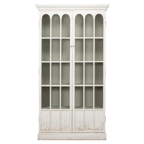 Audrey French Country Clear Glass Door Whitewashed Pine Wood Display Case | Kathy Kuo Home