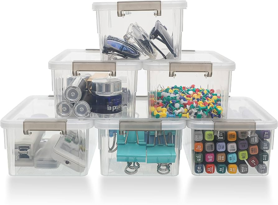 Citylife 6Packs 1.3Qt Small Storage Bins with Lids,Stackable Clear     Plastic Containers for Bea... | Amazon (US)