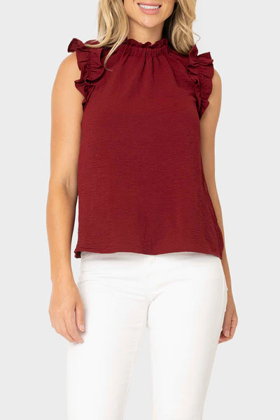 Flutter Sleeve High Neck Blouse | Gibson