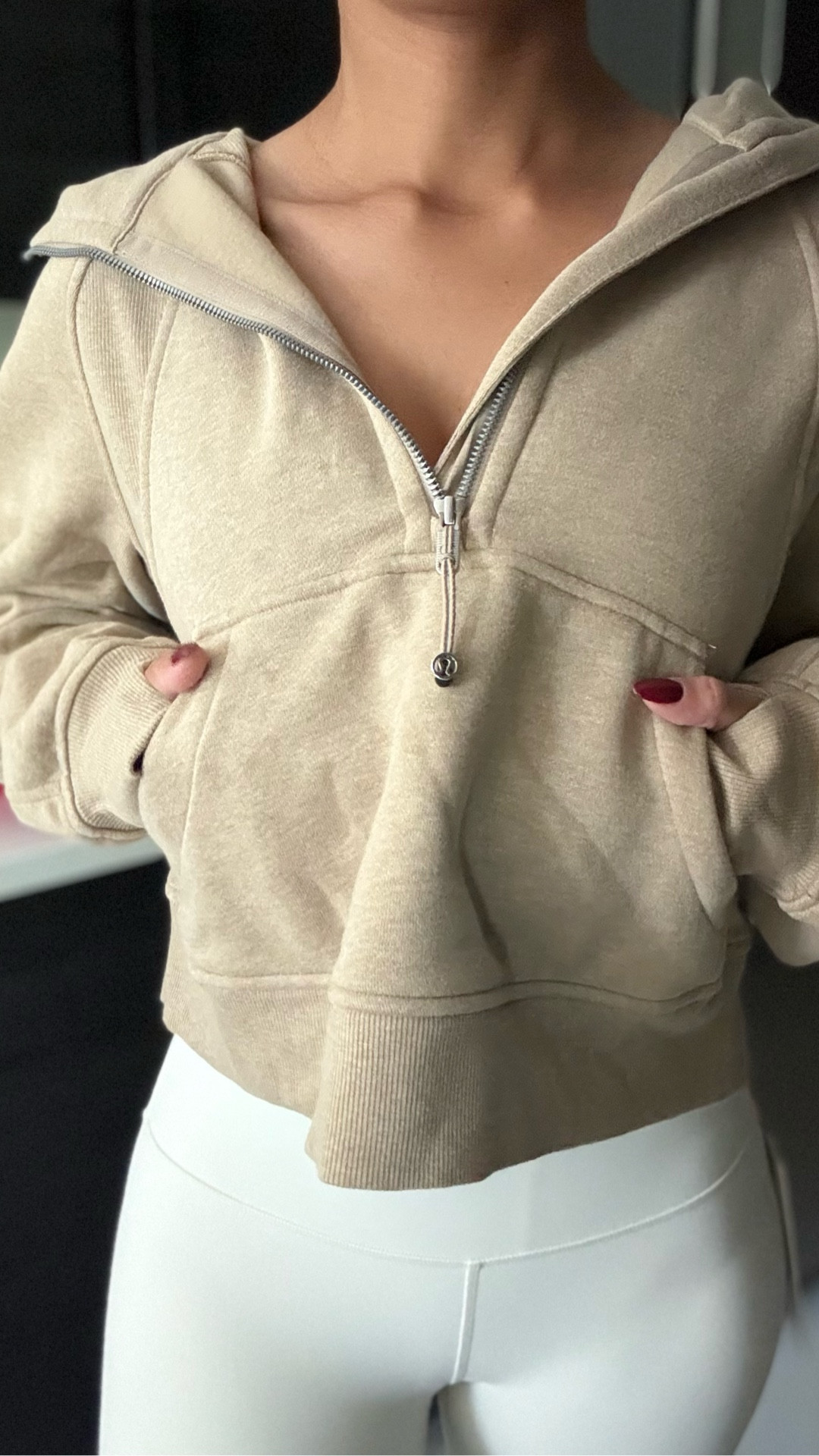 love the heathered nutmeg oversized 1/2 zip scuba by lululemon ! 🤍

align pant, light ivory, athleisure, pilates, yoga. 

#LTKActive #LTKStyleTip