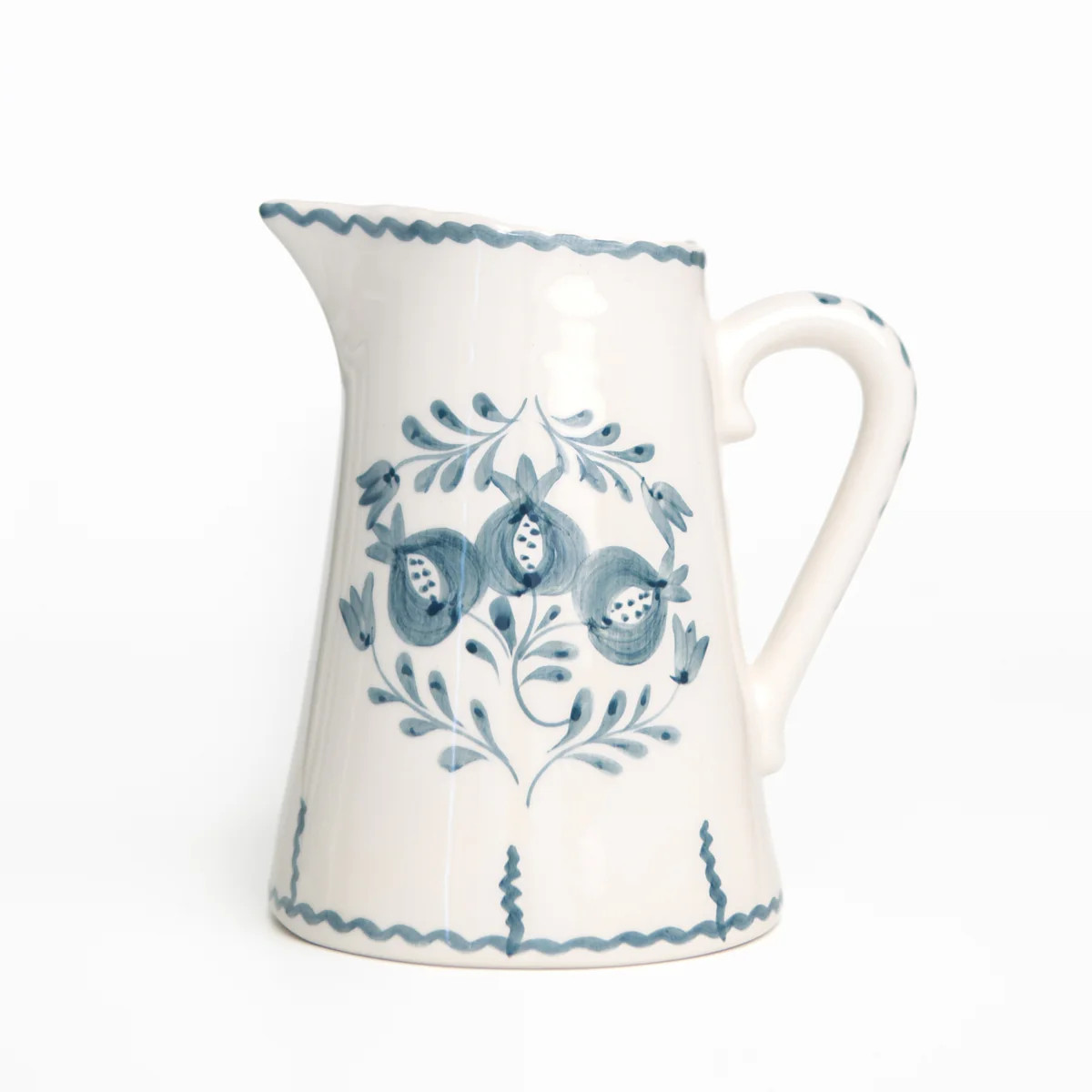 Trio Vine Teal Ceramic Pitcher – Hand Painted, 40 oz | Pomegranate