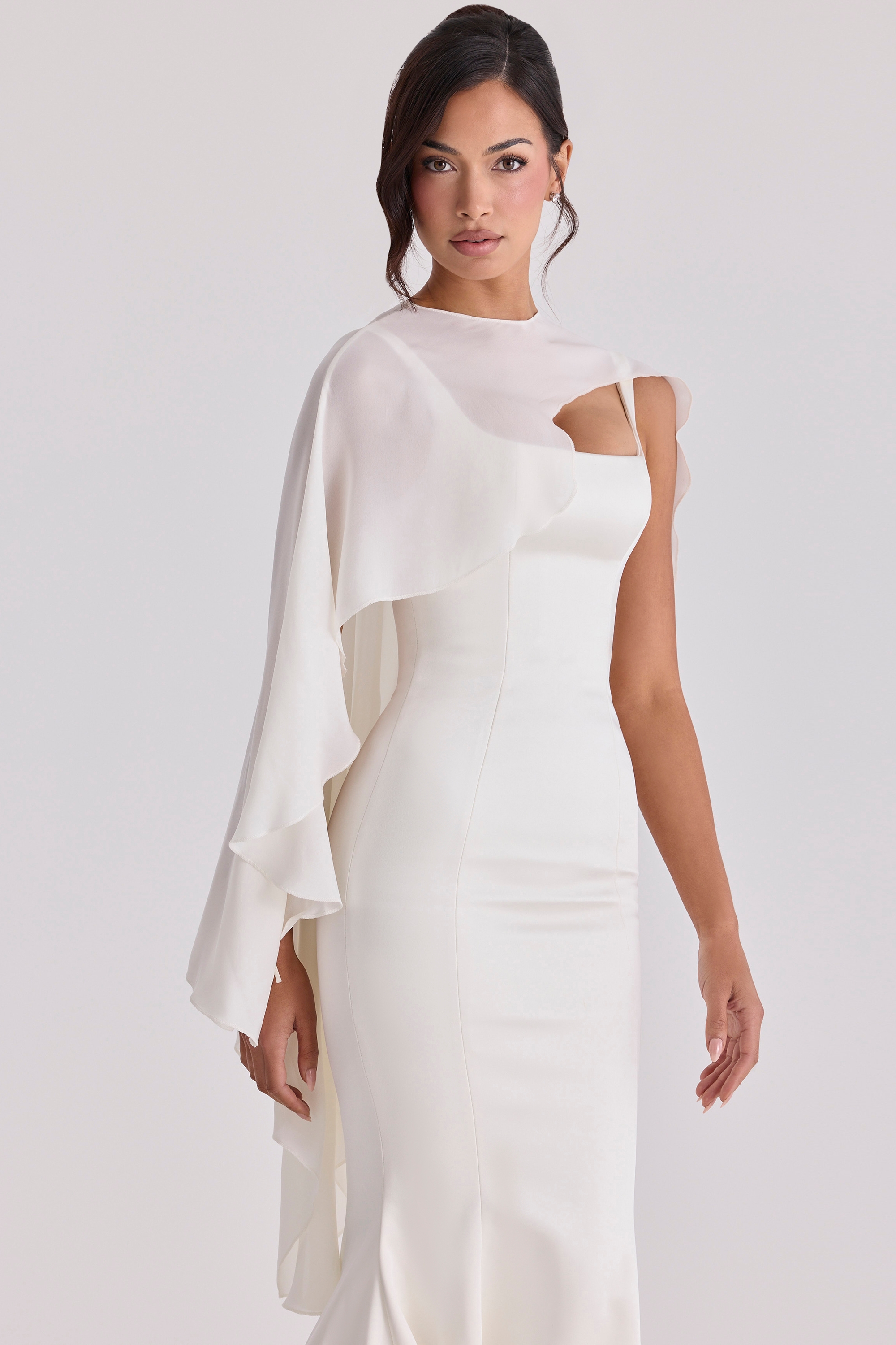ivory asymmetric draped pure silk shawl | House of CB