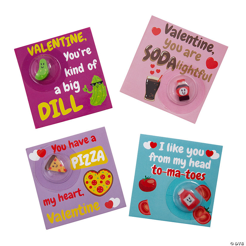 Punny Food Erasers Valentine Exchanges with Card for 12 | Oriental Trading Company