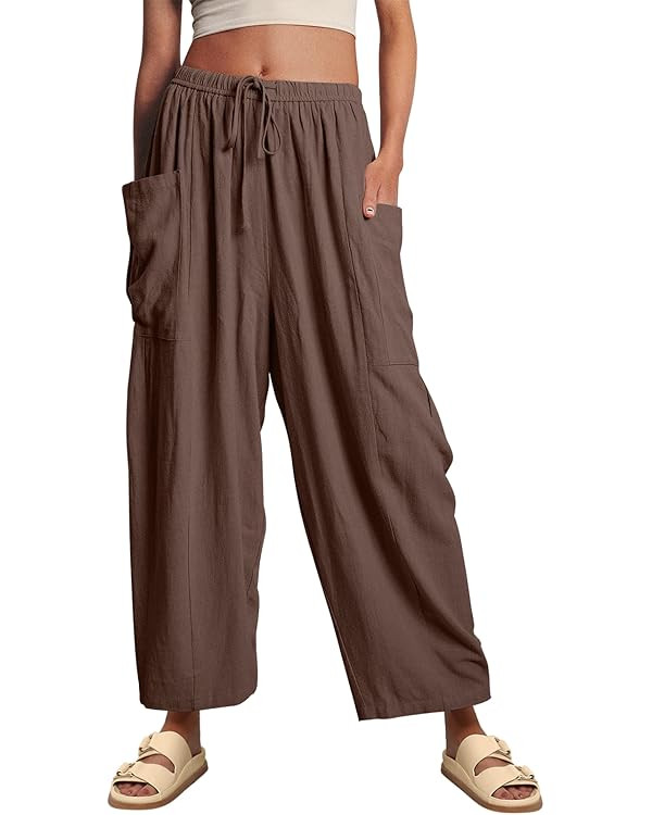 LILLUSORY Women‘s Linen Wide Leg Pants 2024 Casual Loose Lightweigt Beach Palazzo Harem Pants | Amazon (US)