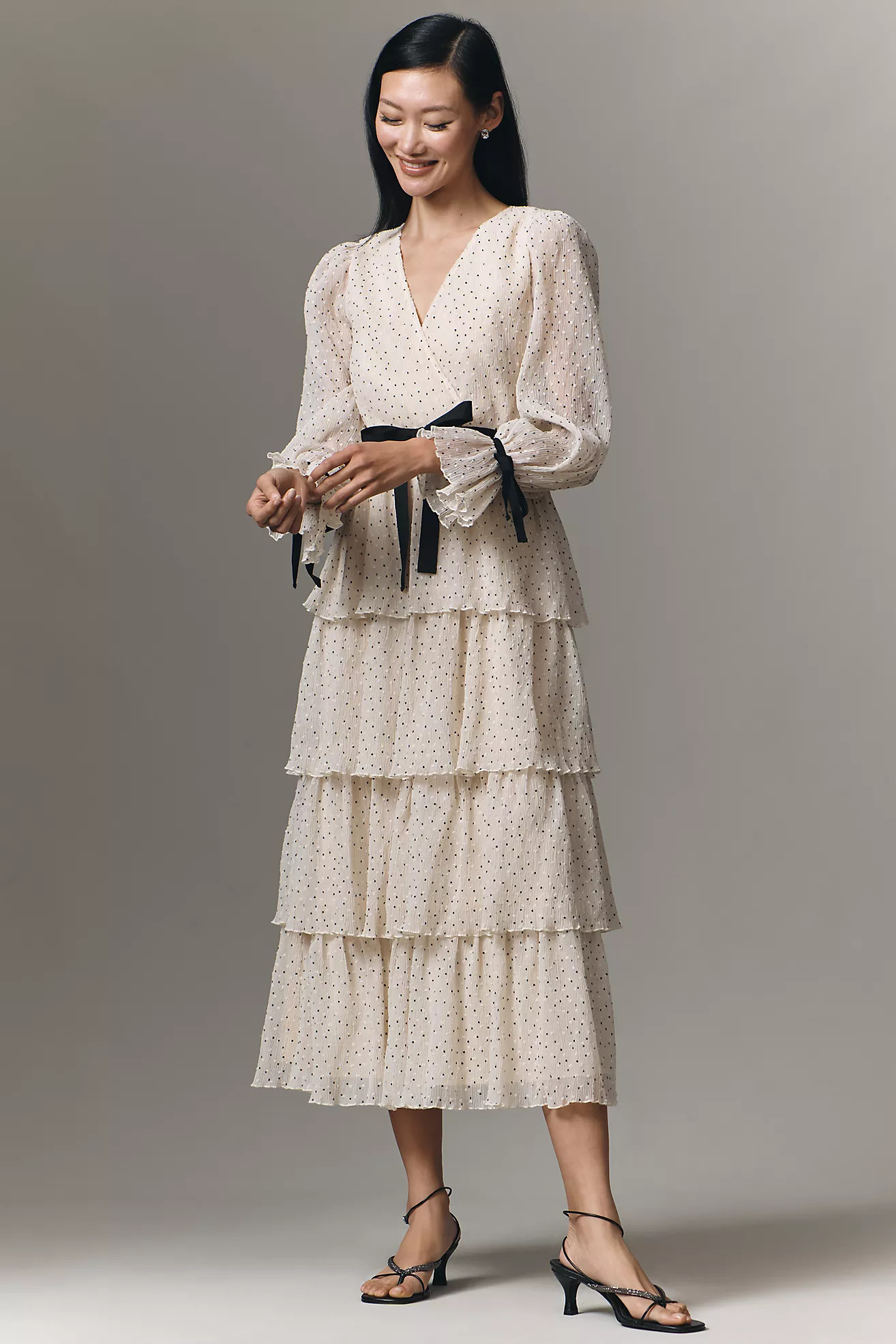 Arose Studio Kendall Long-Sleeve Tiered Midi Dress | Anthropologie (US)