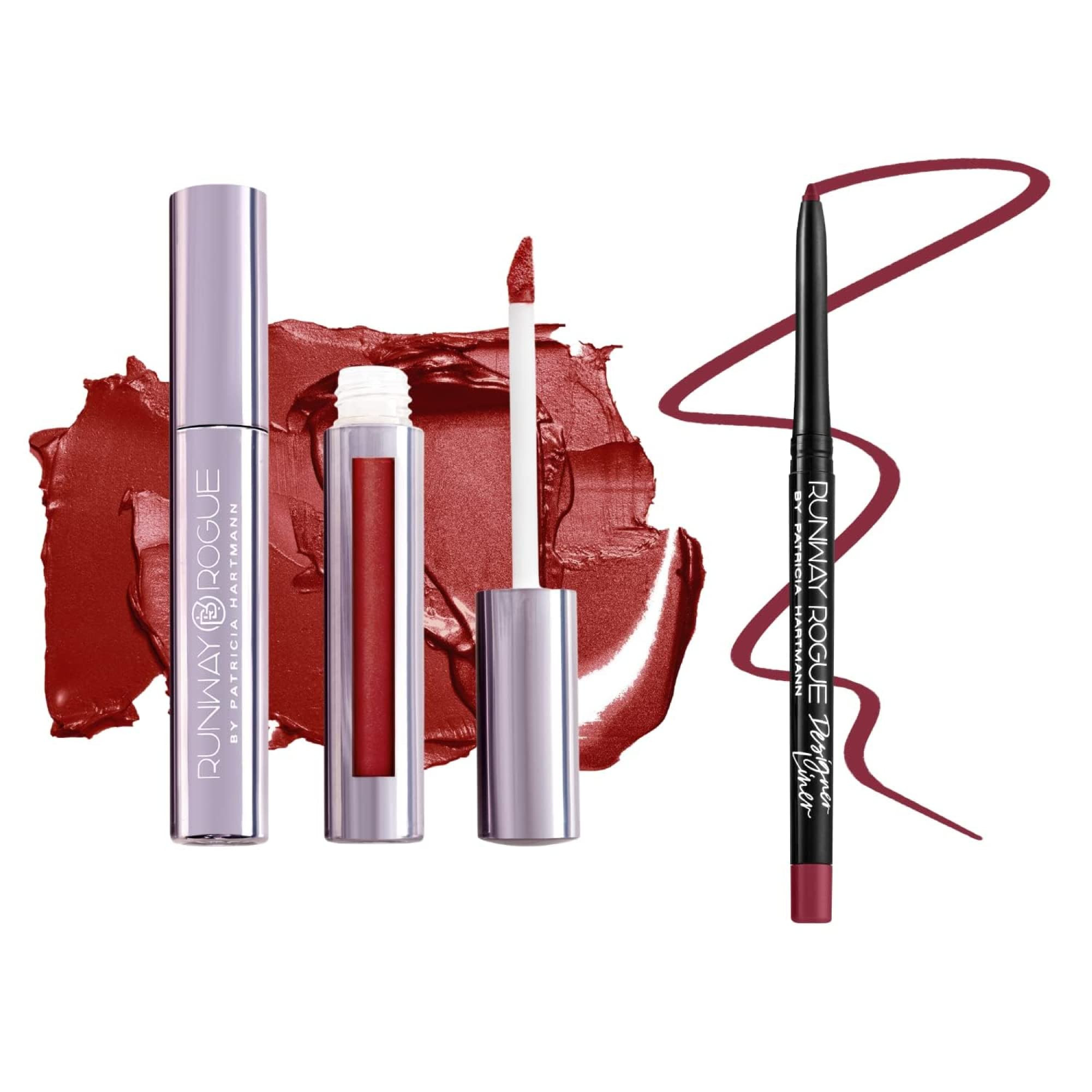 Runway Rogue ‘Showtime’ Brick-Red Pearl Glam Shimmer Long Wear Liquid Lipstick Bundle with ... | Amazon (US)