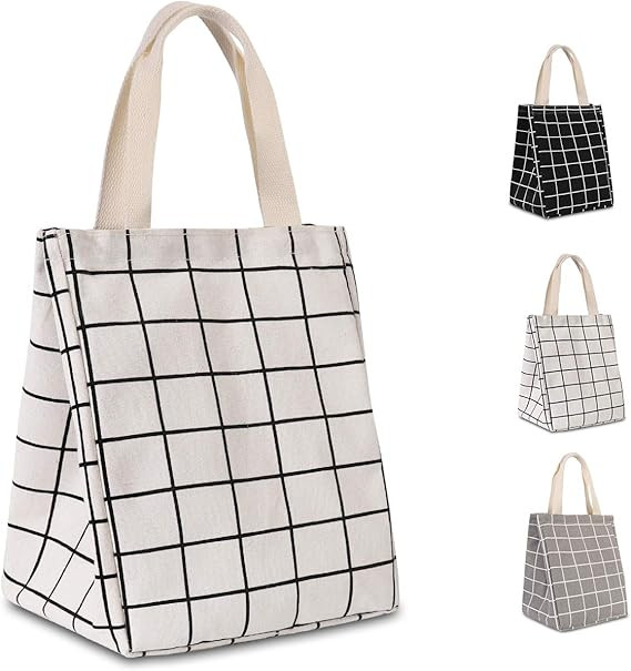 HOMESPON Reusable Lunch Bag Insulated Lunch Box Canvas Fabric with Aluminum Foil, Lunch Tote Hand... | Amazon (US)