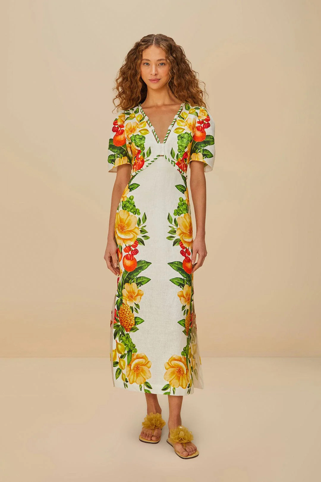 Off-White Picnic Flowers Euroflax Premium Linen Maxi Dress, PICNIC FLOWERS OFF-WHITE / XS | FarmRio (US)