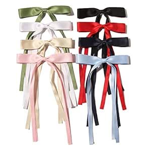 LFOUVRE Bow Hair Clips for Women, 8pcs Hair Bow Clips for Girls, Hair Ribbon Hair Bows with Long ... | Amazon (US)