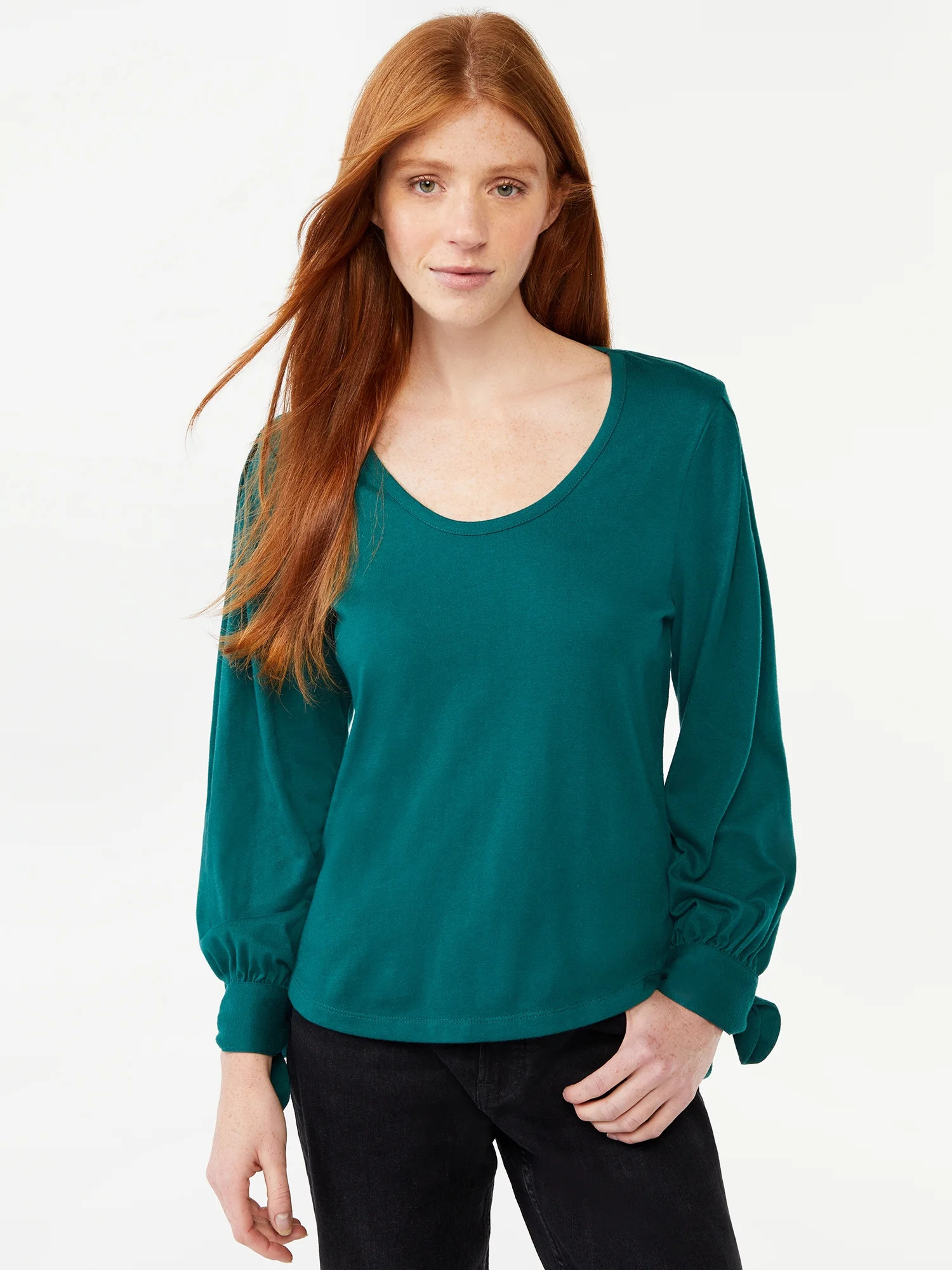 Free Assembly Women's U Neck Pleated Shoulder Top - Walmart.com | Walmart (US)