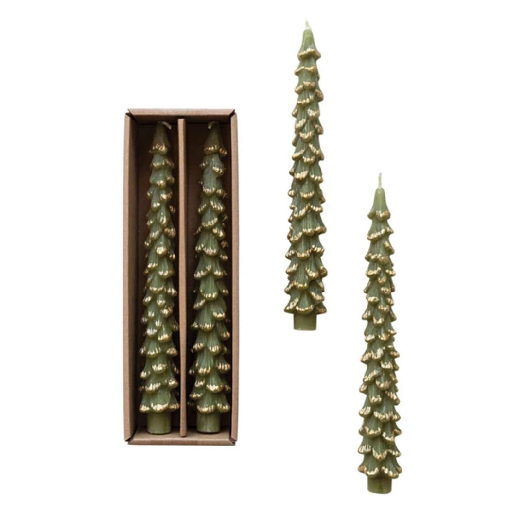 Unscented Evergreen Tree Taper Candles - Etsy | Etsy (US)