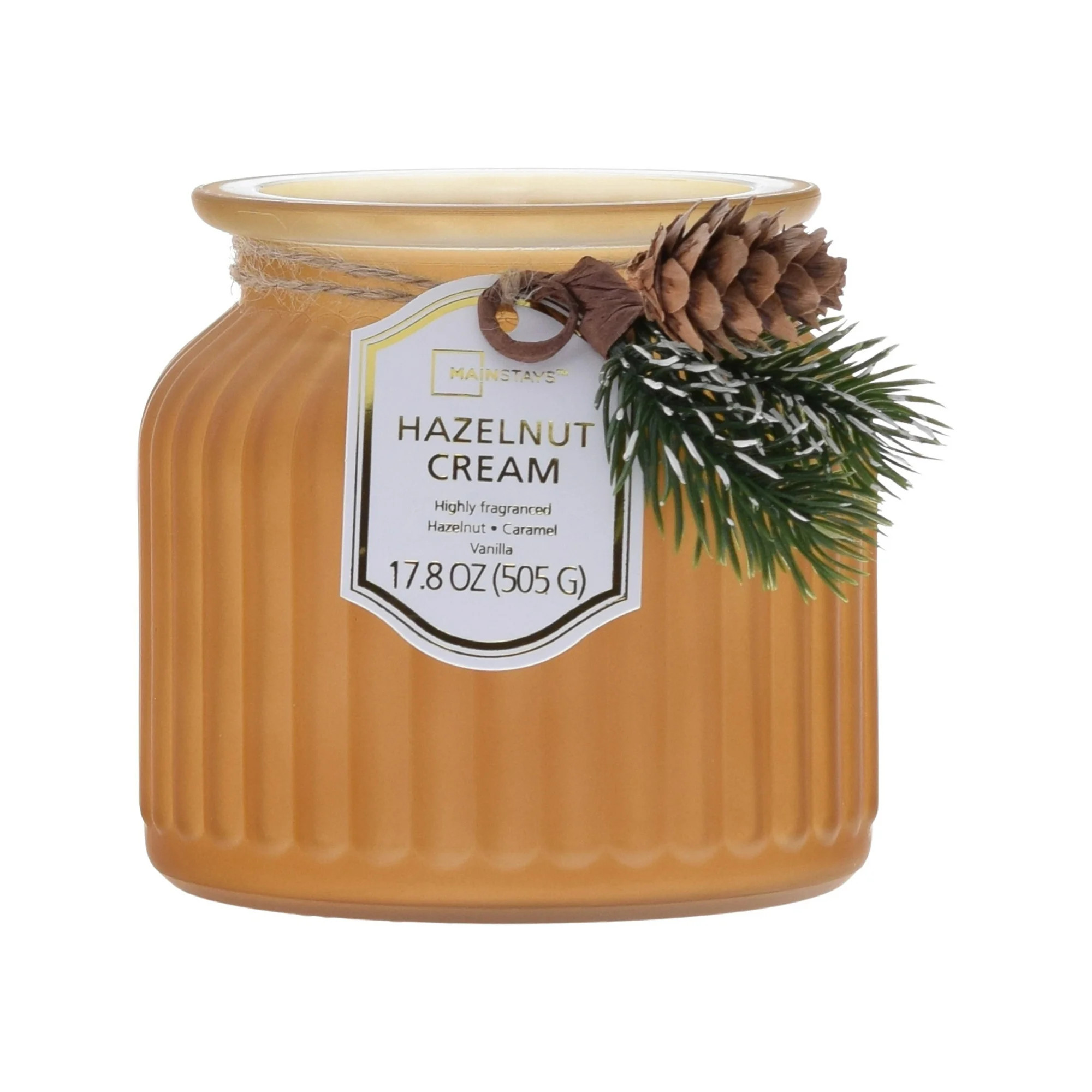 Mainstays Hazelnut Cream Scented Candle 2-Wick Ribbed Yellow Jar 17.5oz - Walmart.com | Walmart (US)