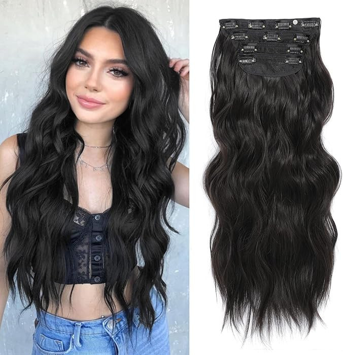 Hair Extensions Clip in 4PCS Dark Brown 20Inch Hair Extension Long Wavy Full Head Clip in Hair Ex... | Amazon (UK)