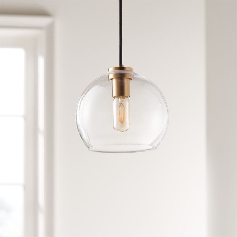 Arren Brass Single Pendant with Clear Round Shade + Reviews | Crate & Barrel | Crate & Barrel