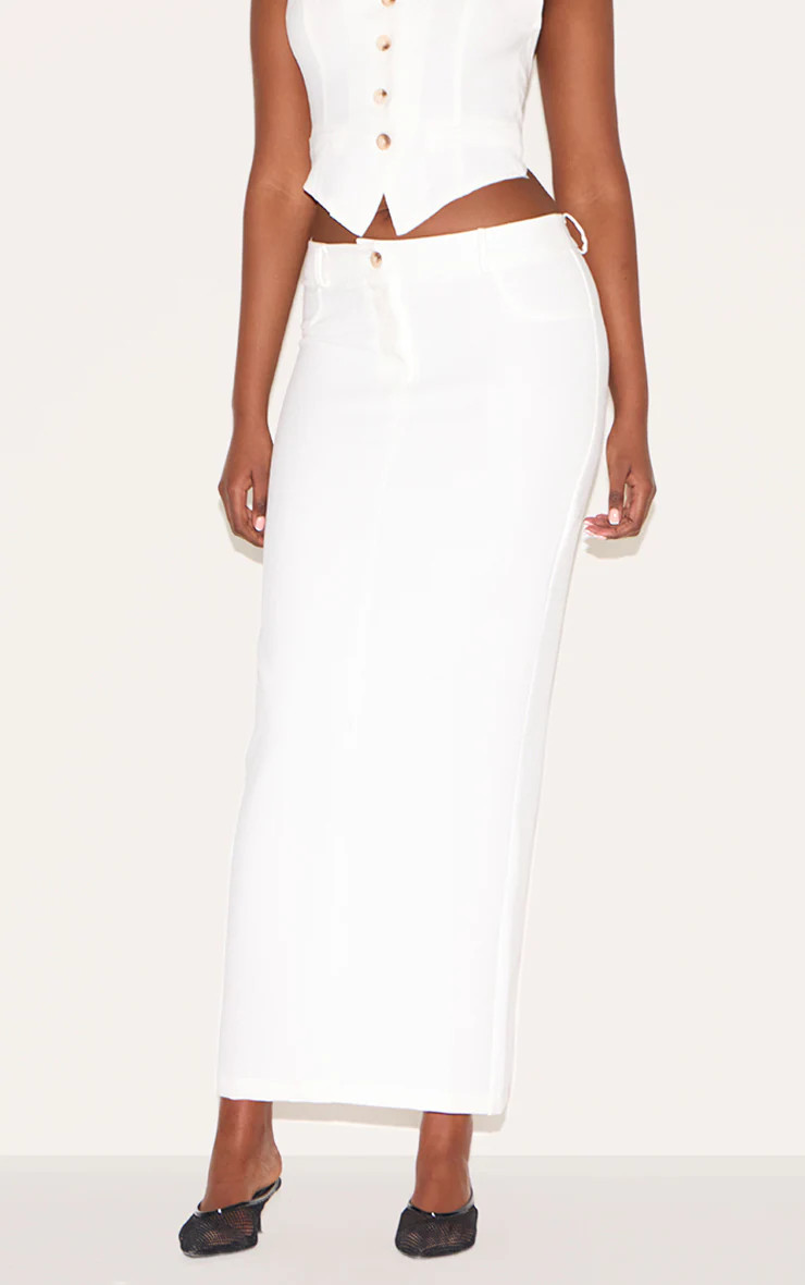 Jupe de tailleur longue tissée blanche | Ensembles | PrettyLittleThing (FR)