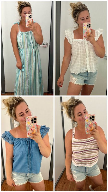 New spring/summer looks at Walmart. Loving the details 😍 medium in dress & tank, small in off the shoulder tops 

Summer outfit. Crochet tank. Denim top. Summer dress. White top. Jean shorts. Petite. Size 6. Mom over 30. Casual outfit 

#LTKSeasonal #LTKFindsUnder50 #LTKStyleTip