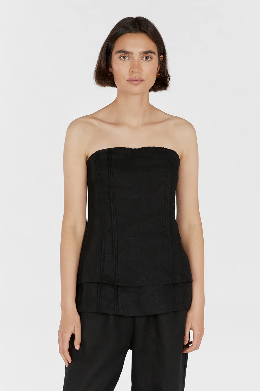 DULCE BLACK LINEN TUNIC TOP | DISSH