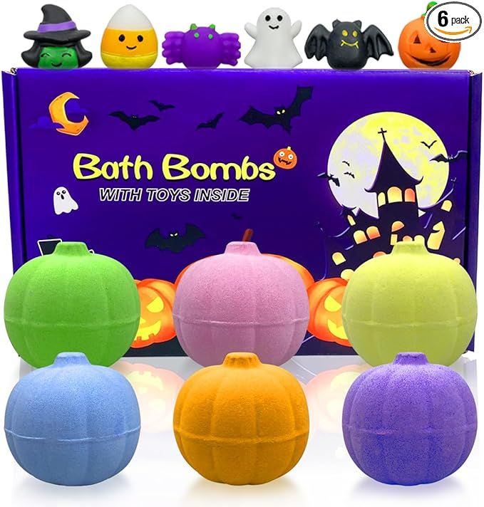 Jofan 6 Pack Halloween Pumpkin Bath Bombs with Halloween Squishy Toys Inside for Kids Girls Boys ... | Amazon (US)