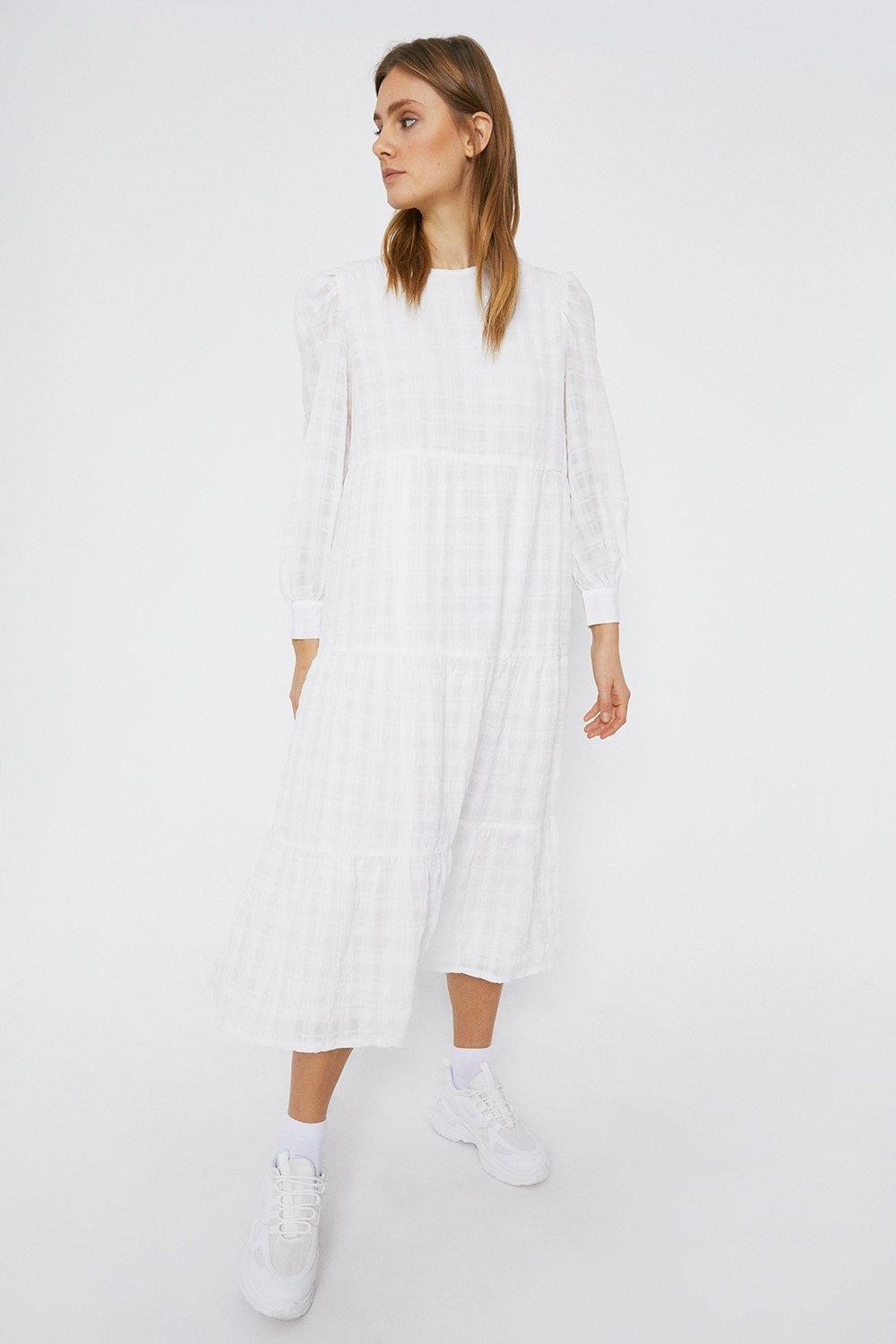 Textured Check Midi Dress | Warehouse UK & IE